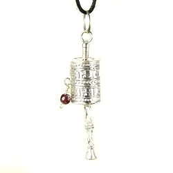 Silver Prayer Wheel Buddha Pendant