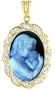 14kt Gold Frame Agate Cameo Hispanic American Pendant With Diamonds - 3/4"x1/2" Depicting Mother Holding Child