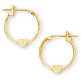 14K Yellow Gold Children's Hoop Earrings (Pair) w/Heart / 10.00 mm
