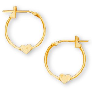Childrens Toyshop  Jewelry : 14K Yellow Gold Children's Hoop Earrings (Pair) w/Heart / 10.00 mm
