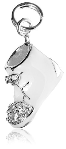 Sterling Silver Cubic Zirconia White Baby Shoe Charm