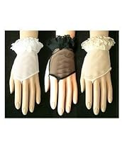 15 Denier Stretch Matte Sheer Tricot 1-Button Shortie Fingerless Mitt with double pleated ruffle and small bow Bridal Wedding Formal Prom Gloves