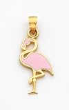 Pink Enameled Flamingo Charm, 14K Yellow Gold