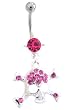 Stainless Steel Gothic Belly Ring with Pink CZ - Skull