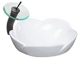 Ticor Lotus Vessel Porcelain Single Bowl Bathroom Sink and Oil Rubbed Bronze Waterfall Faucet