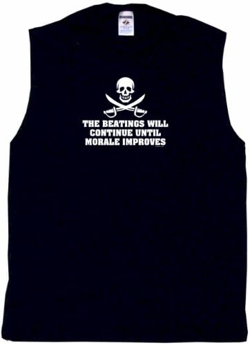 The Beatings Will Continue Until Morale Improves Jolly Roger Logo Men's Tee Shirt 2XL-Black Sleeveless