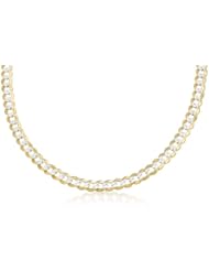 14K Solid Yellow Gold White Pave Cuban Curb Link Bracelet 7mm Wide 7" inch Long.