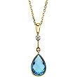14K Yellow Gold Swiss Blue Topaz Briolette and Diamond Necklace