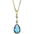 14K Yellow Gold Swiss Blue Topaz Briolette and Diamond Necklace