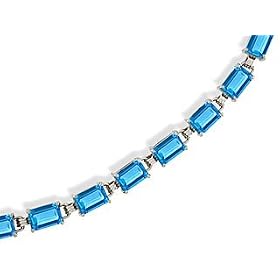 14K White Gold Genuine Emerald-cut Blue Topaz Bracelet by Jewels For Me