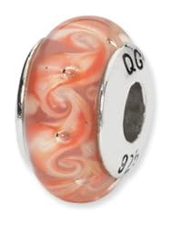 Sterling Silver Pink And Red Swirl Hand-blown Glass Charm