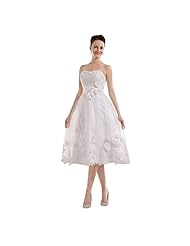 A-line Beaded Backless Applique Sequined Pleated Lace Tea Length Sweetheart Tulle  Dress