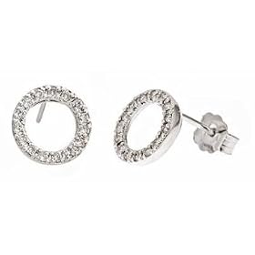 14k White Gold Diamond Circle Stud Earrings ( 1/5 Cttw, SI Clarity, H Color)