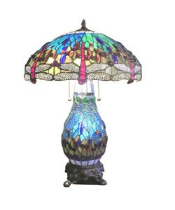 Warehouse of Tiffany's T18275TGRB Dragonfly Tiffany-Style 26-Inch Table Lamp with Lighted Base