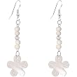 White Bead and Hammershell Flower Earrings