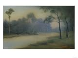 An Earthenware Scenic Plaque by Rookwood, Depicting a View of a River and Wooded Banks, 1917 Art Giclee Poster Print, 12x9