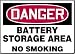 DANGER BATTERY STORAGE AREA NO SMOKING 10" x 14" Adhesive Dura-Vinyl Sign