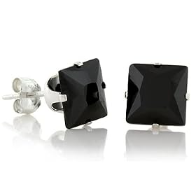 Black Princess Cut Cubic Zirconia CZ Silver Stud Earrings