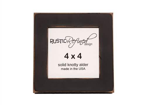 4x4 Solid Wood Made in USA Picture Frame with 1 Inch Border (Gallery Collection) - Black