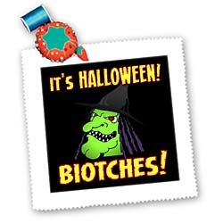 WITCH its halloween biotches 1 on black - 10x10 Quilt Square