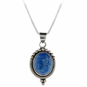 Sterling Silver Genuine Denim Lapis Stone Beaded Oval Pendant by 