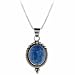 Sterling Silver Genuine Denim Lapis Stone Beaded Oval Pendant