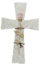 ROSE ON STONE CROSS HANGING DOOR WALL PLAQUE CRUCIFIX