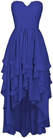 Voguevers Women's Hi-Lo Bridesmaid Dresses Strapless Ruffles Formal Evening Gowns Royal Blue US 18Plus