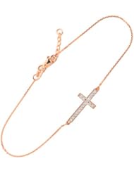 14k Rose Gold Diamond Sideways Cross Bracelet (7.50 to 8.00 inches)