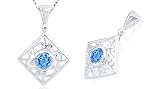 Round Cut Swiss Blue Topaz Filigree Pendant Sterling Silver
