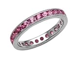 1.55 cts Genuine Pink Sapphire Eternity Band With Millgrain - Platinum, 18kt White or Yellow Gold