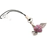 enlarged image: Pink Jeweled Paved WINGED HEART Cell Phone Charm