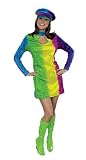 60s Costume Rainbow Keyhole Dress with Boot Tops and Hat