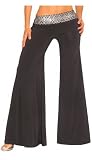 Romantic Low Cut Glittered Banded Stretch Pants from Hot Fash Pants - SAMBA Black