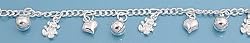 Sterling Silver Adjustable Anklet - Bell, Heart, and Bear