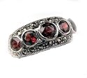 Sterling Silver 5 Stone Garnet Marcasite Ring (Size 6,8)