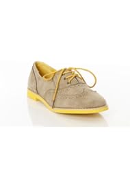 Twisted Womens Leah Oxford Wingtip Taupe/Yellow, Size 8.5