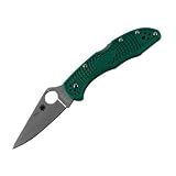 Spyderco Delica4 Lightweight FRN Flat Ground PlainEdge Knife (Green)