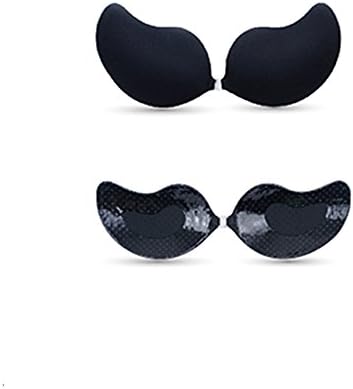 Just No Logo Strapless Blackless Invisible Push Up Self Adhesive Breathable Bra (C, Black)