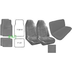 A Set of 2 Universal Fit High Back Scottsdale Pattern Front Bucket Seat Cover, A Set of 4 Universal Fit Plush Carpet Floor Mats for Cars and One Universal Fit Scottsdale Rear / Bench Seat Cover - Silver