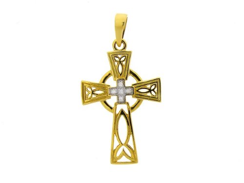 9ct Yellow Gold Celtic Diamond Set Cross Pendant