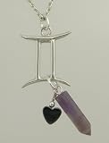 Gemini Zodiac Pendant with Crystal and Hematite Heart