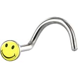 Surgical Steel Yellow SMILEY FACE Logo Nose Ring
