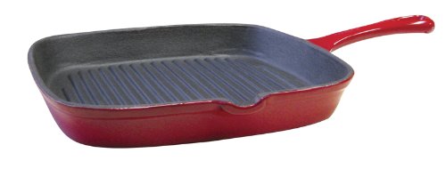 Le Cuistot Enameled Cast-Iron Square Grill Pan 9.5 Inch - Red