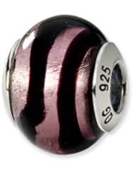 Pink and Black Striped, Murano Glass Charm for 3mm Bracelets