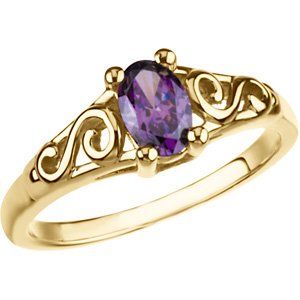 February 14K Yellow Gold Teen Imitation Birthstone Ring