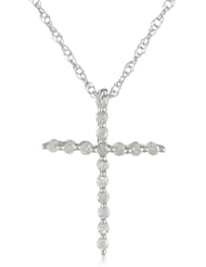 Sterling Silver White Diamond Cross Pendant Necklace, 18"
