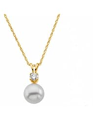 14K Yellow Gold Cultured Pearl and Diamond Necklace -- LIFETIME WARRANTY