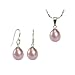 Pearl Essence 7-8mm AAAA Drop Pendant Necklace & Earrings Set in Platinum Overlay CAREFREE Sterling Silver, Pink