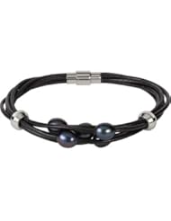 Leather Multi Strand Bracelet with Stainless Steel Magnetic Clasp 07.50 Inches Leg060
